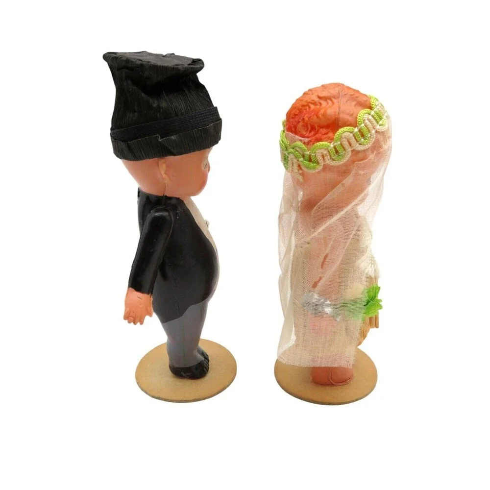 Antique Celluloid Bride and Groom Wedding Doll Couple Japan in Original Box